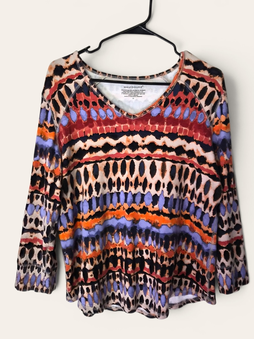 Westbound Vibrant Multi-Color Patterned V-Neck Top